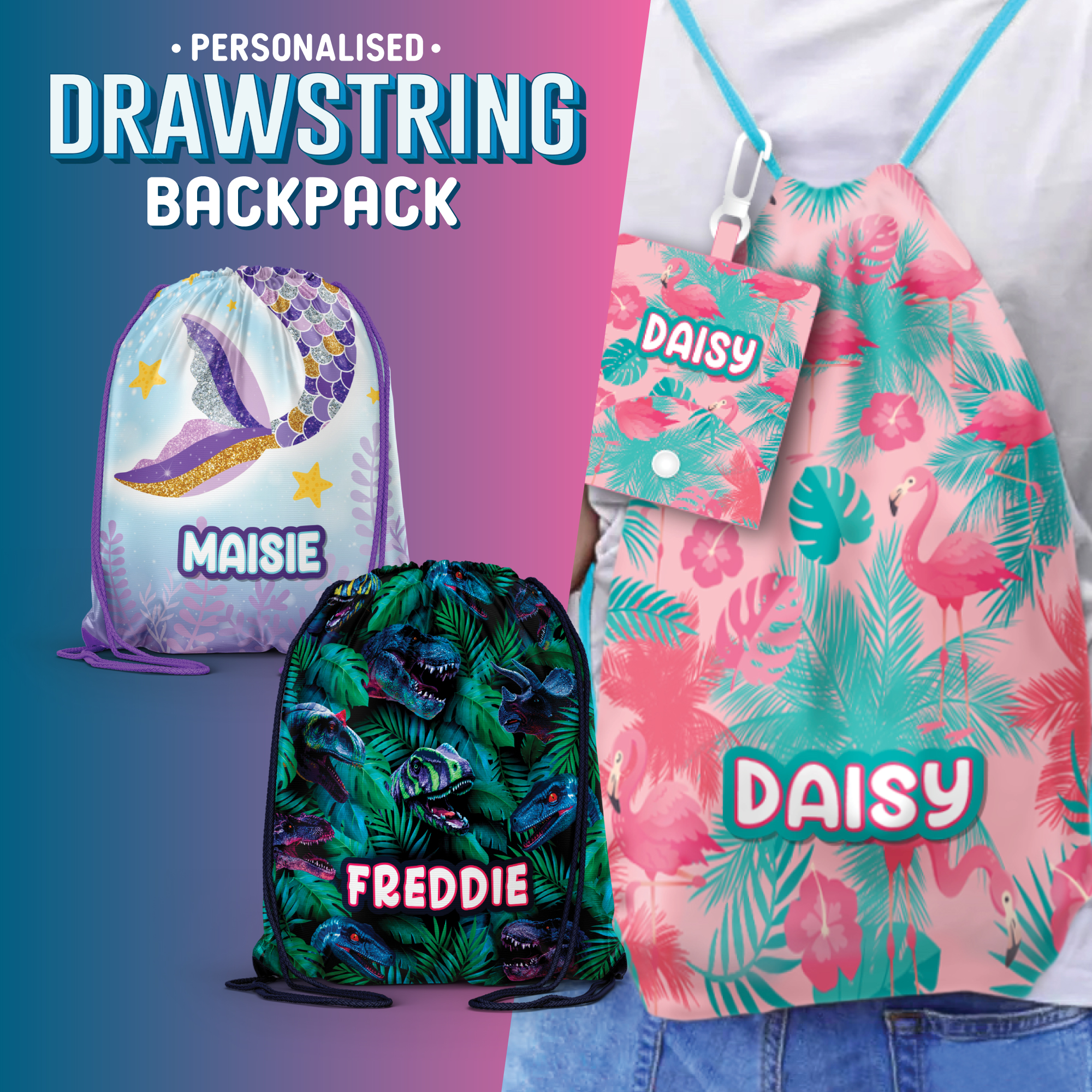 personalised drawstring backpacks from global journey