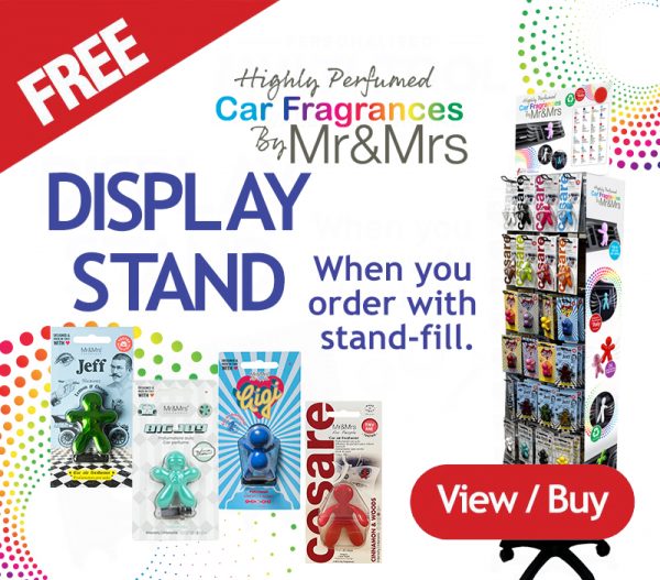 Free display stand for highly perfumed car fragrances by mr and mrs
