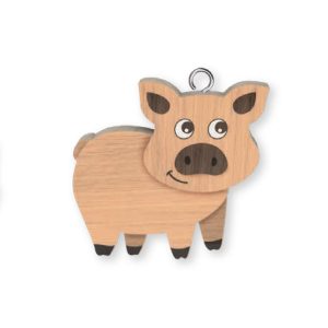 Pig Wooden Keyring x 3
