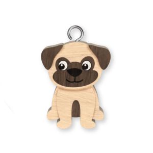 Pug Wooden Keyring x 3