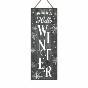 Hello Winter Tall Christmas Wood Sign x 6