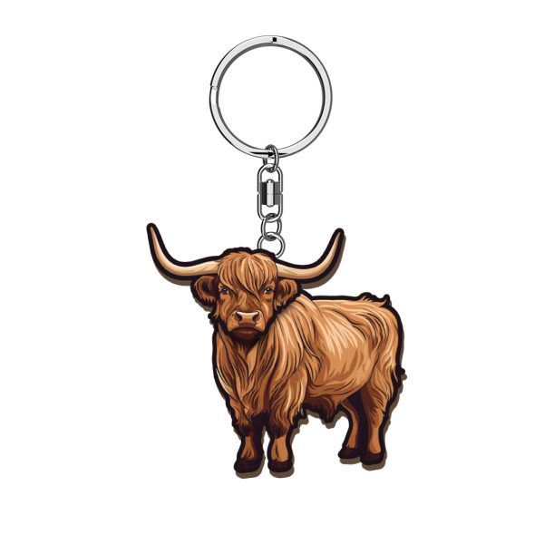 Highland Cow Wooden Keyring x 3