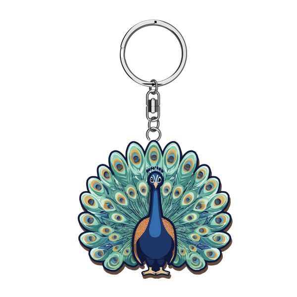 Peacock Wooden Keyring x 3
