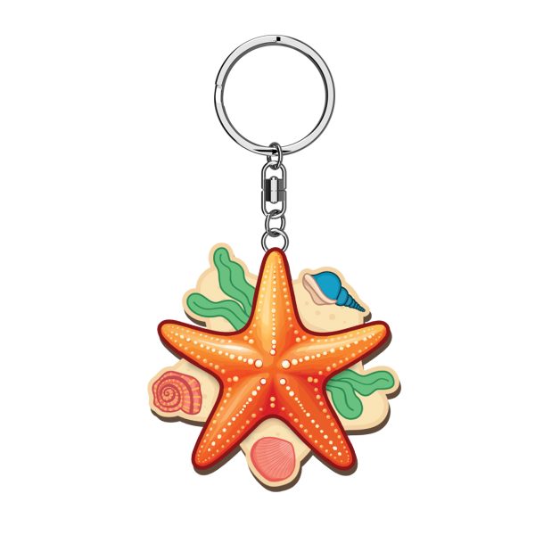 Star Fish Wooden Keyring x 3