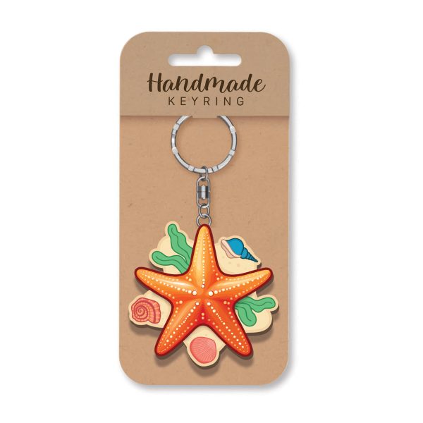 Star Fish Wooden Keyring x 3 - Image 2